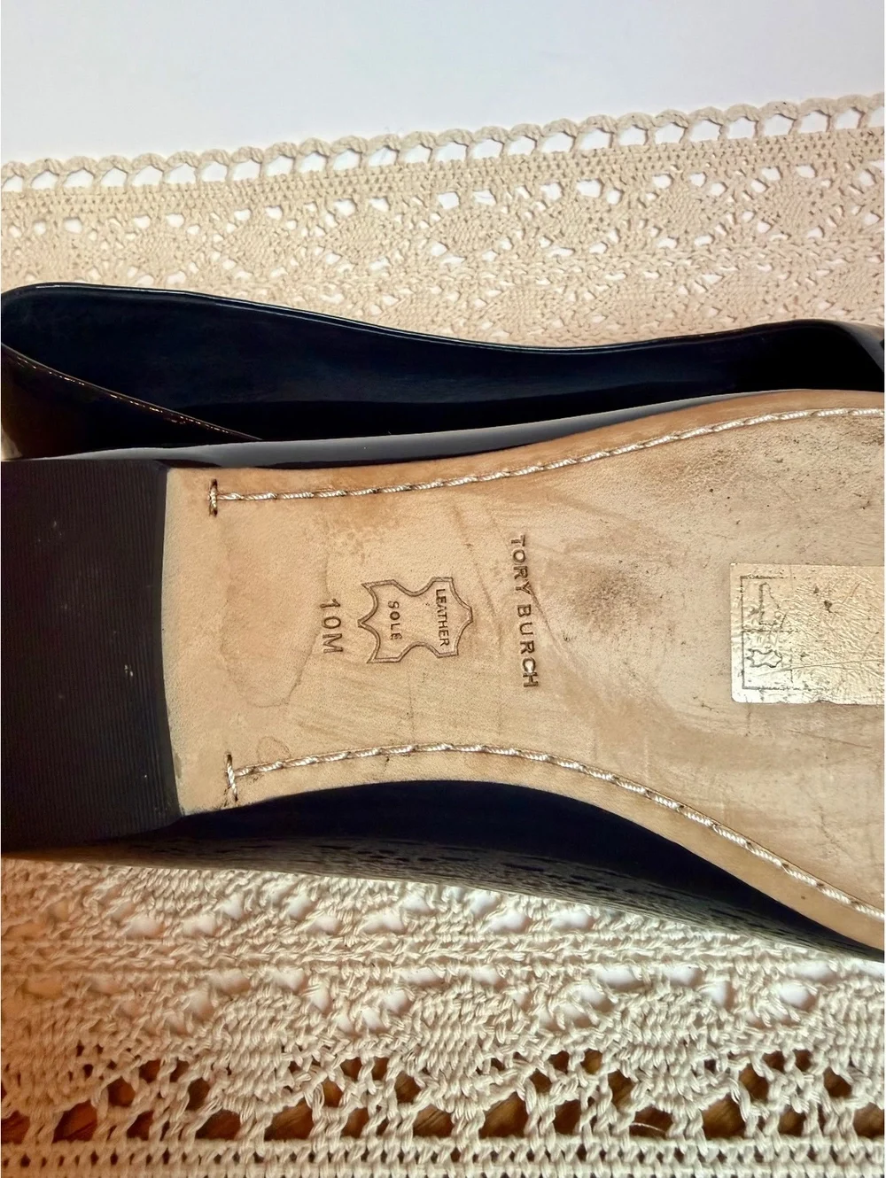 Tory Burch Navy Blue Patent Leather Logo Ballet Flats Women’s Size 10M